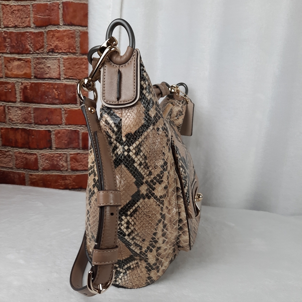 Coach Kristen Snakeskin Shoulder Bag - Tan and Black - Picture 9 of 16